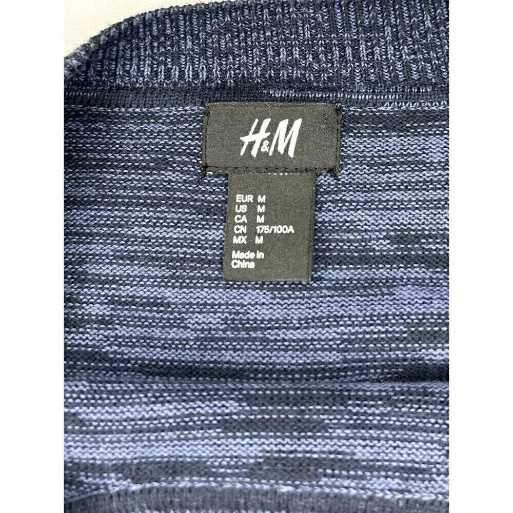 H&M 3D Knit Sweater Men's M Navy Blue 100% Cotton Geometric Moto Design Normcore
